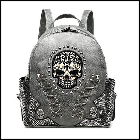 Punk Style Vegan Leather Backpack Wallet Set Adjustable Straps Daypack Large